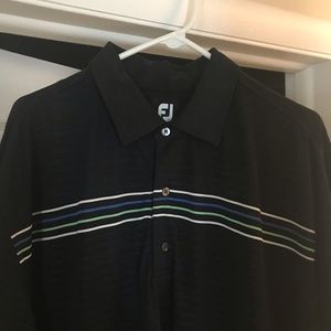 Footjoy Men’s Golf Shirt.  2XL, black with stripes across the chest.